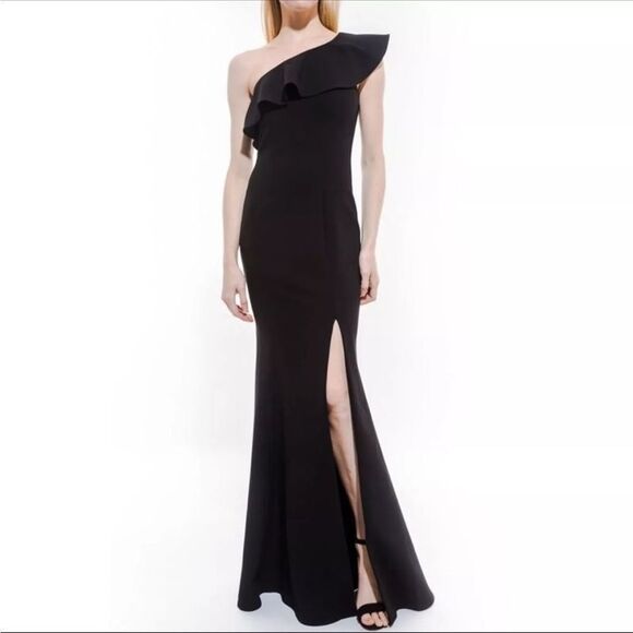 Likely Kane black gown long side slit dress one shoulder 2 - Picture 3 of 9